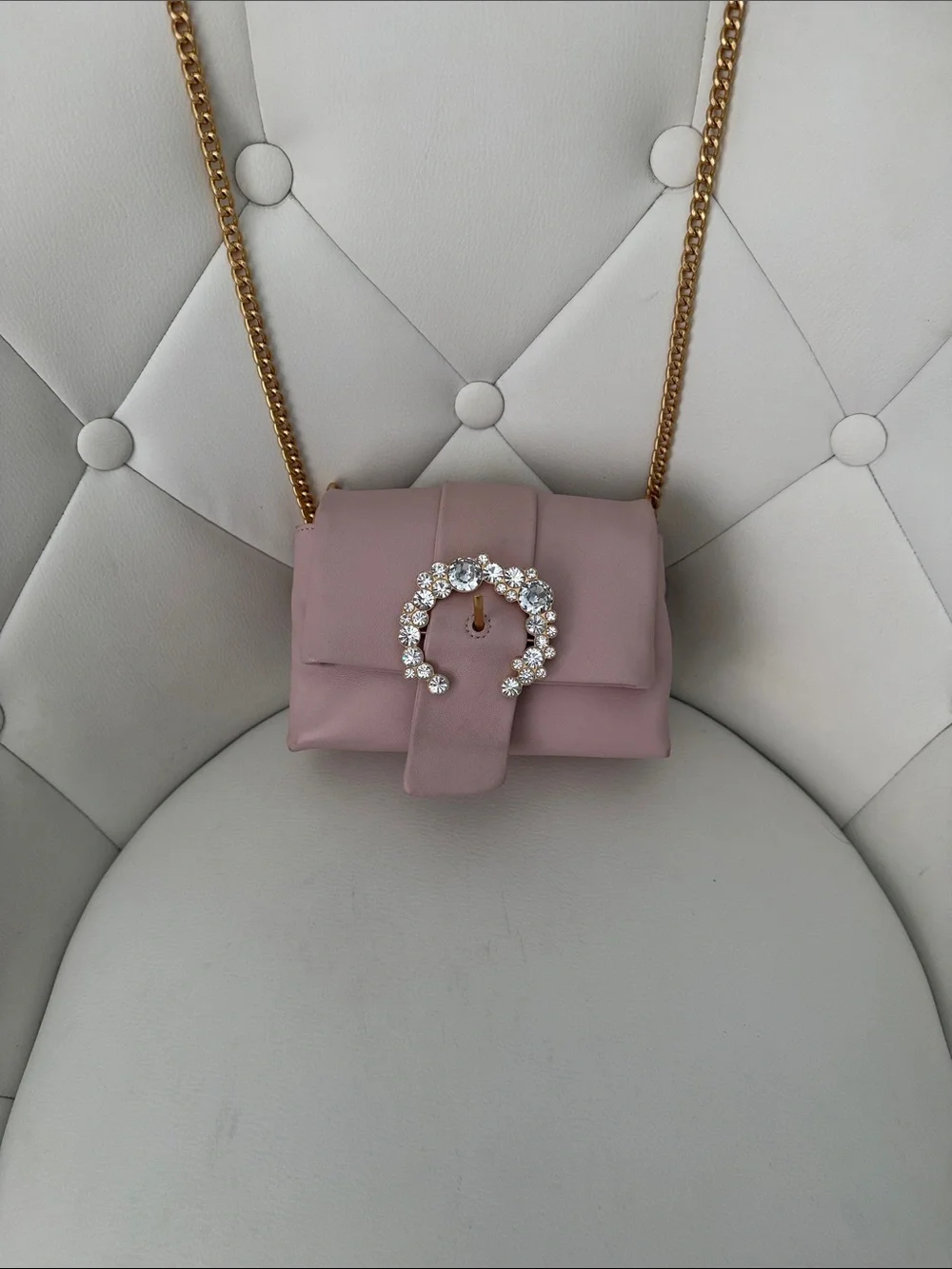 Tory Burch Greer Mini Leather Crossbody Bag  in Pink Crystal Jewel Embellished